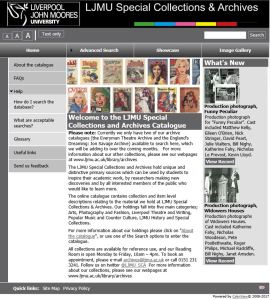 A screenshot of the new LJMU Archive catalogue